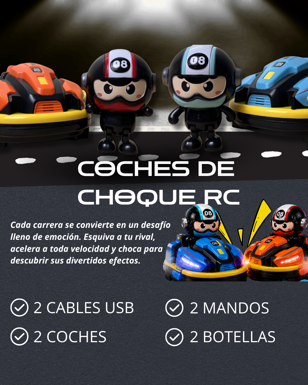 Coches de Choque RC con Efecto Humo, Luces y Sonido